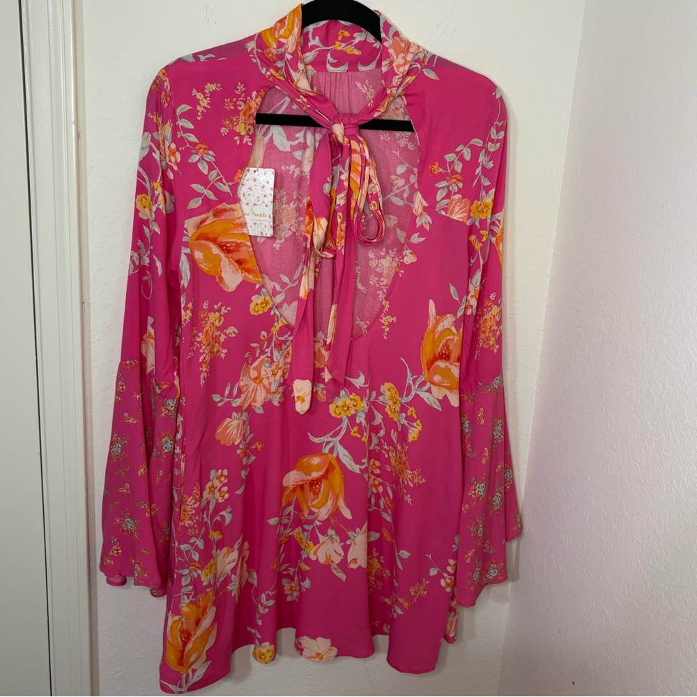 Free People Tate Floral Print Tunic Dress in Lollipop Combo size Large NWT - Picture 5 of 16
